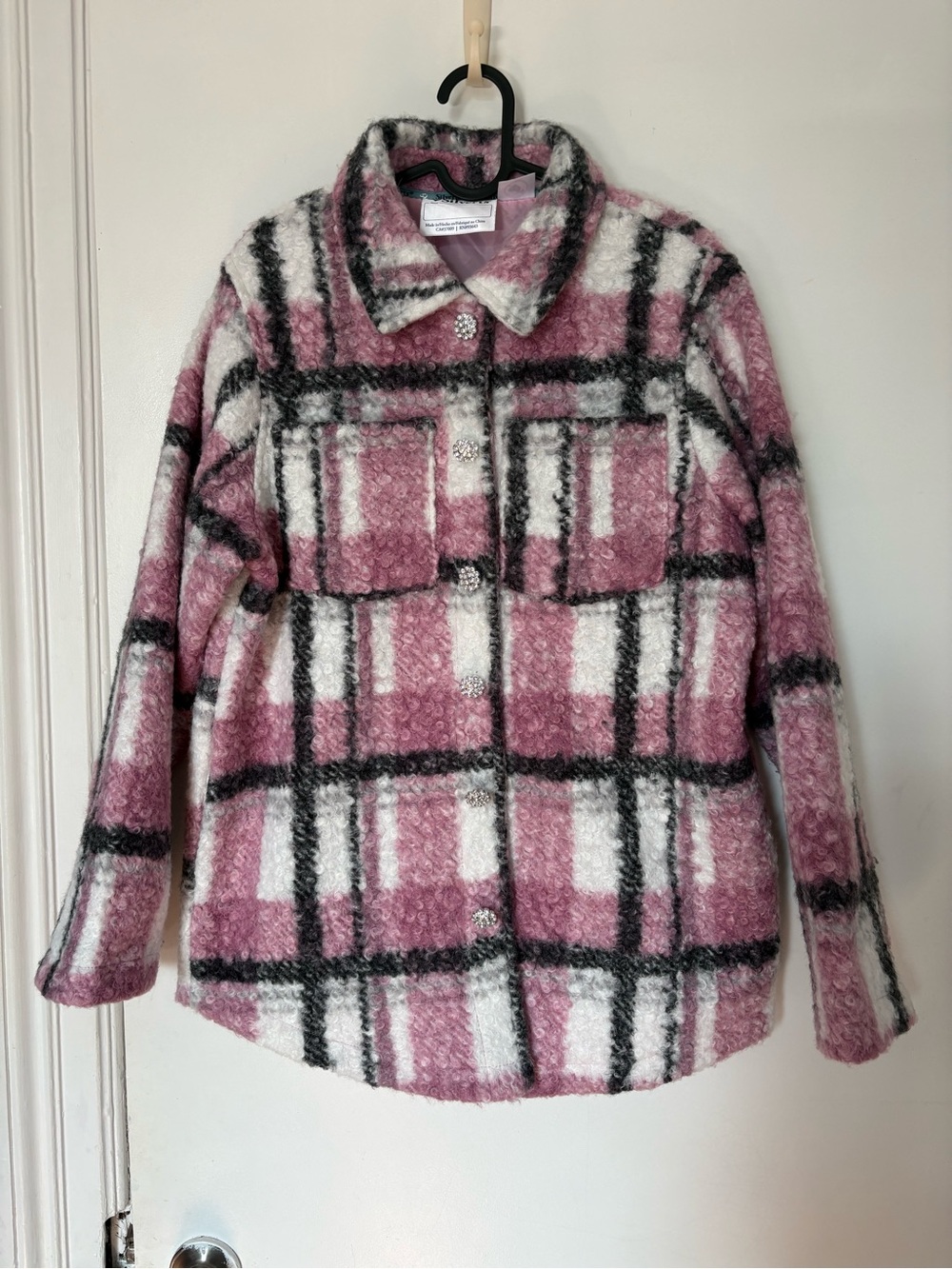 Plaid Women's overshirt with magnetic buttons in Pink and White